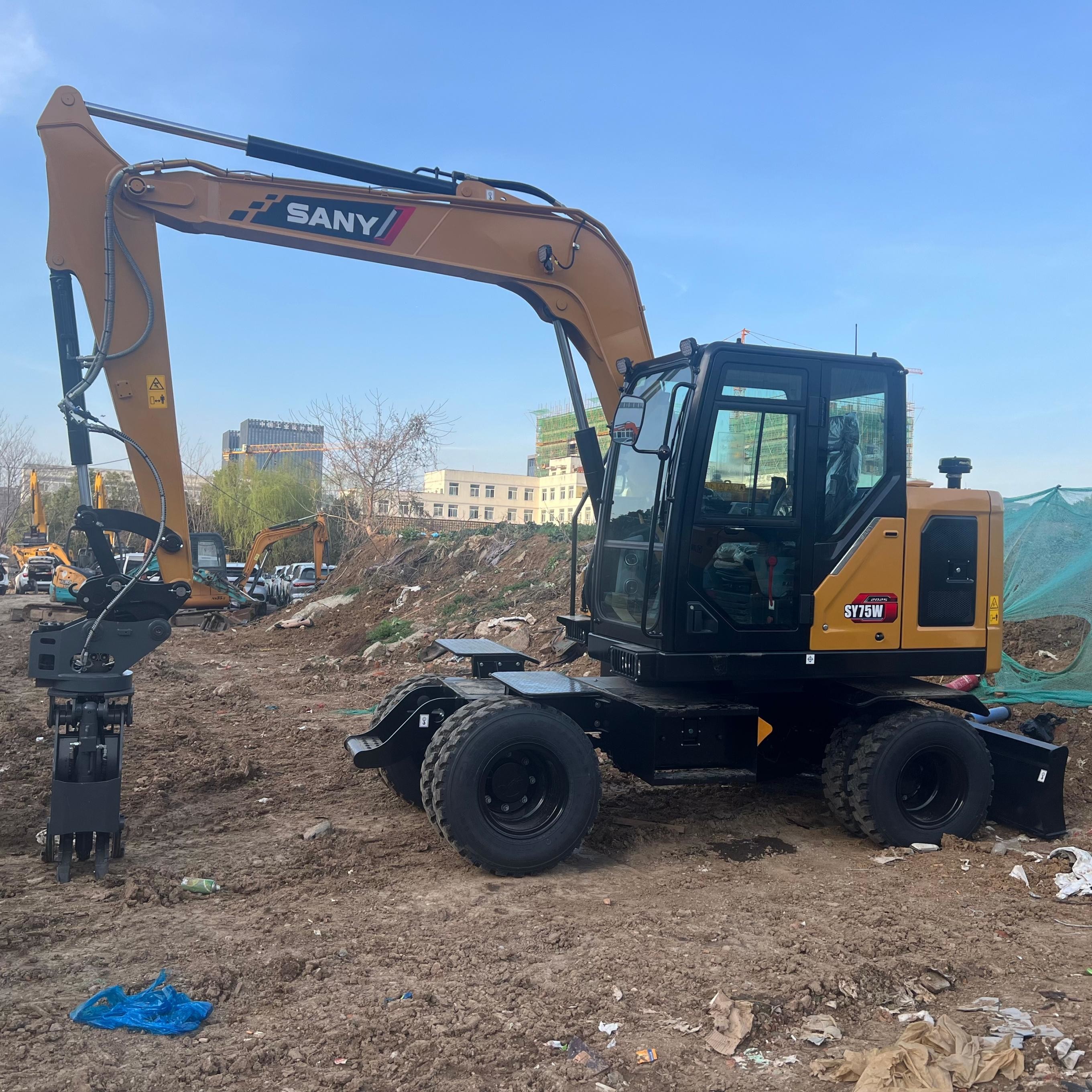 New Arrival Used SANY SY75W Wheel Type 7 Ton Secondhand Hydraulic Mini Wheel Excavator