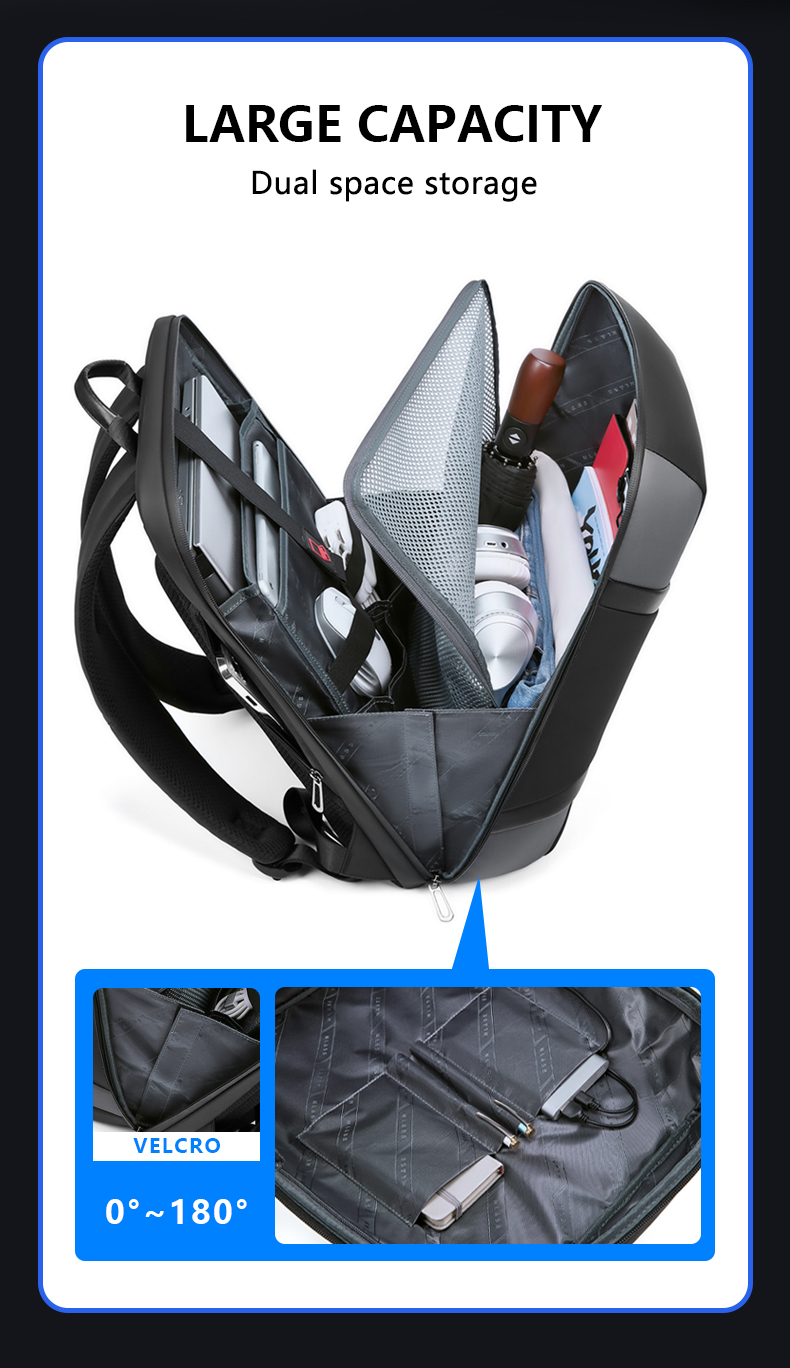 Zipper Closure Waterproof Business Backpack Dual Space Storage