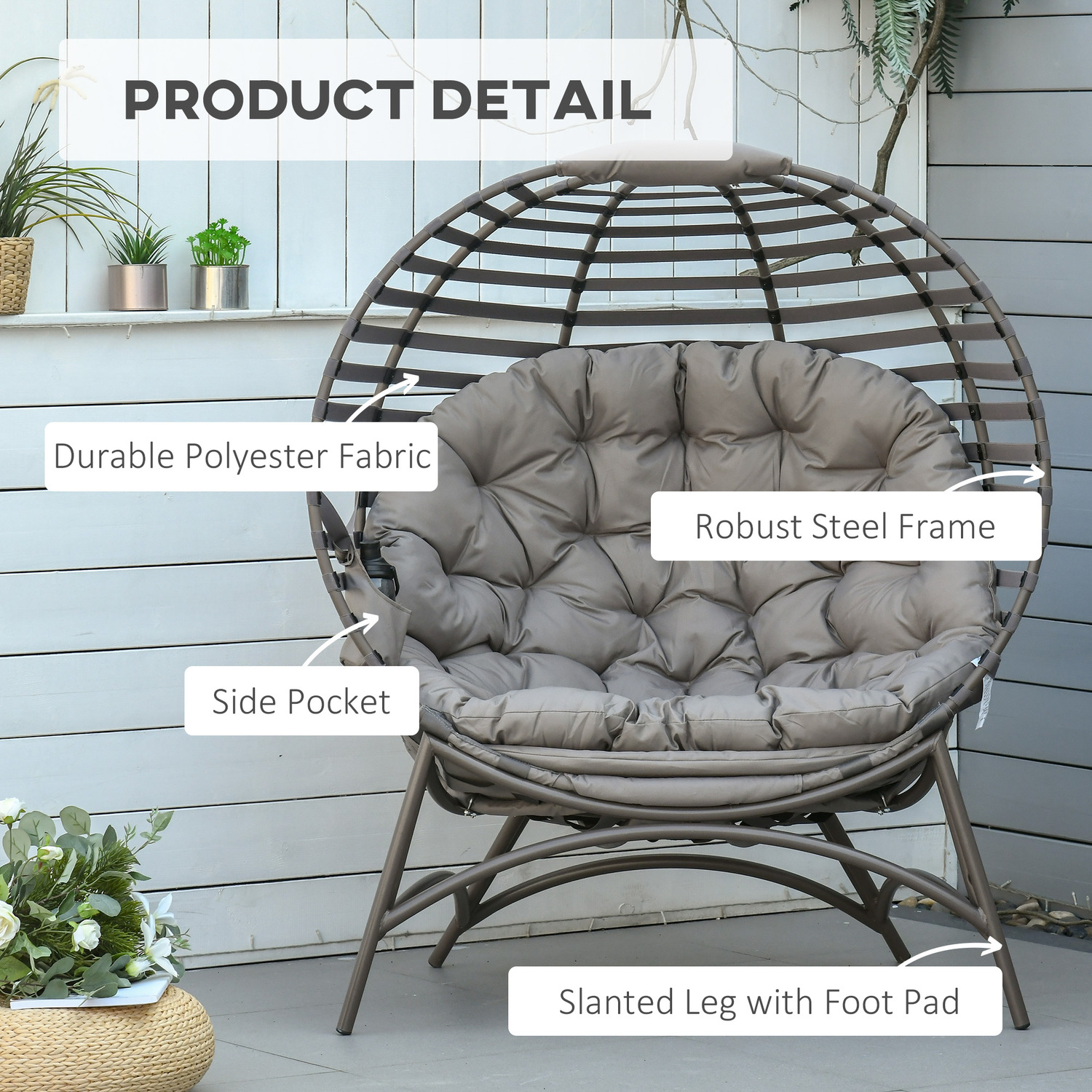 Upgrade Your Patio with AJUNION 2 Seater Egg Chair Foldable Steel Frame Modern Design