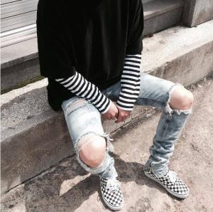 China Spandex Cotton Street Ripped Skinny Pants Plus Size Denim Carrot Jeans wholesale