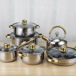 High Quality Kitchen Cooking Pot Set 12 Pcs Stainless Steel Cookware Set With