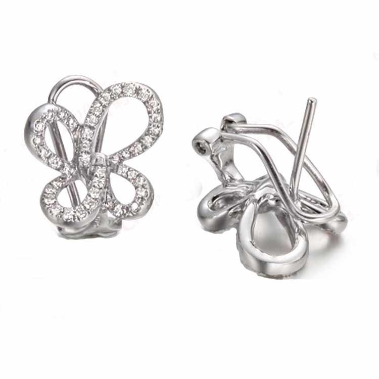 18K White Gold Butterfly Pave Diamonds Stud Earrings for Women Gift (GDE014)