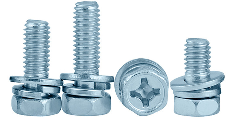 Zinc Plated Steel Phillips Drive Hex Head With Spring Washer And Plain Wssher SEMS Screws