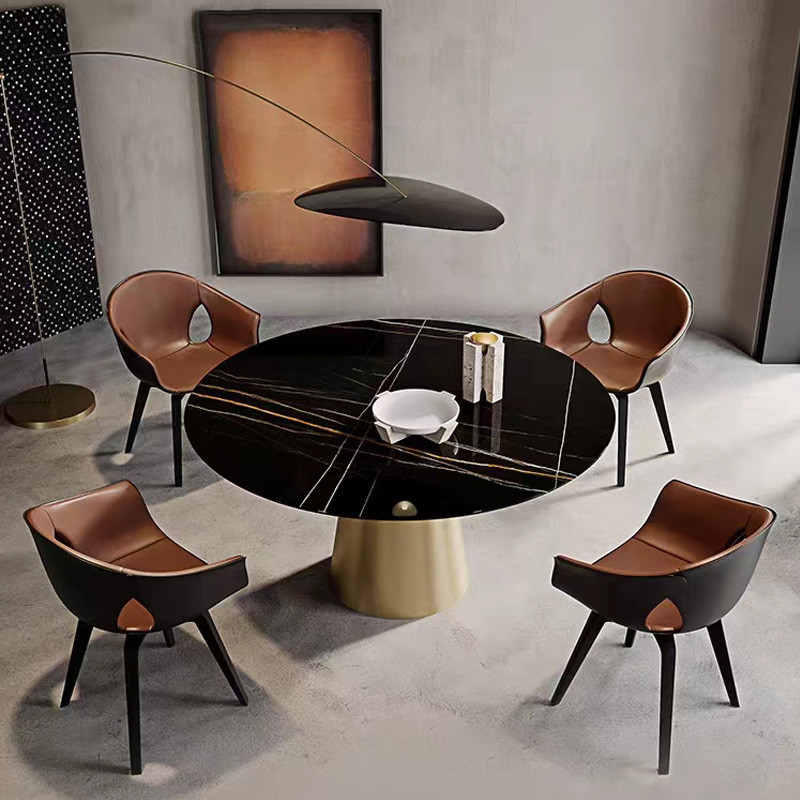 Brushed Champagne Base Stainless Steel Marble Dining Table Home Furniture