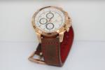 Six Hands steel Case Leather Wrist Watch rose gold Plated for Men