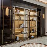 Golden Stainless Steel Metal Frame Black Glass Top Wine Shelves