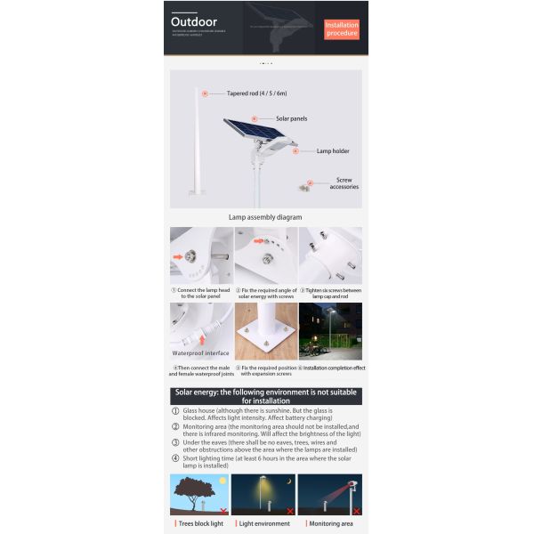 100W Led Outdoor Solar Street Lighting Integrated IP65 Water Resistant Easy to Install
