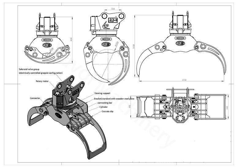 Hydraulic 360 Rotating Log Grapple For Excavator Q355B Material