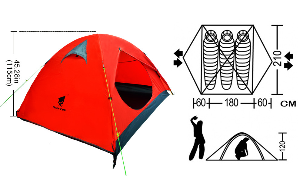 Red Elastic Rope 3 Person 210x120cm Outdoor Camping Tent