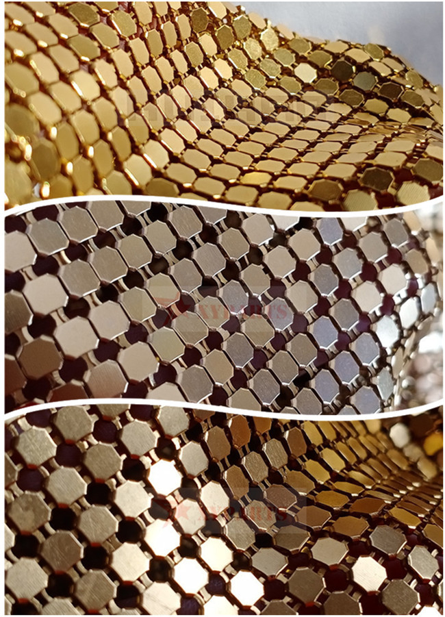 4mm Sparkly Metal Mesh Fabric Curtains Gold For Hotel Or Restaurant Decoration