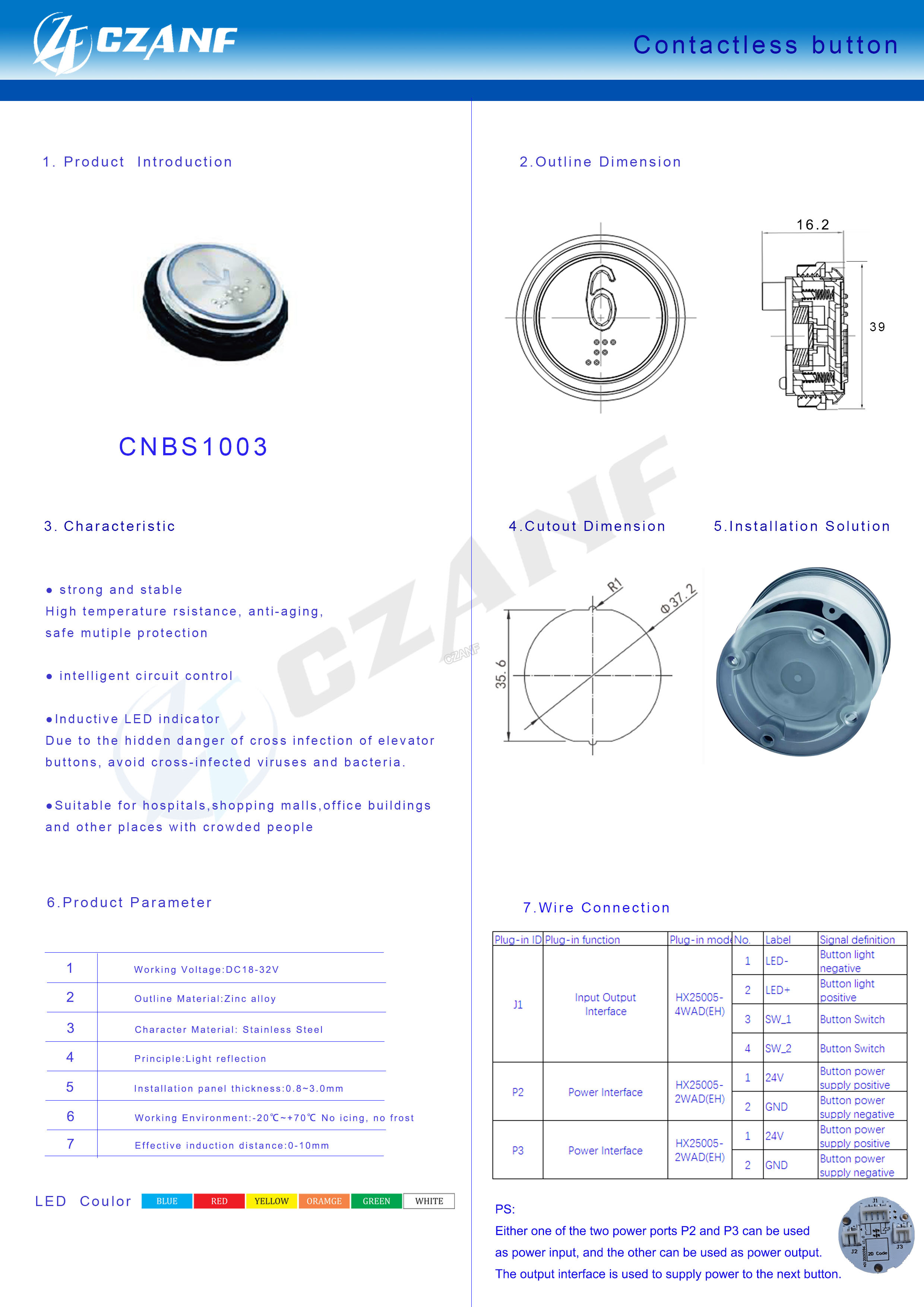 Round 37mm Stainless Steel Button Elevator Touchless Button