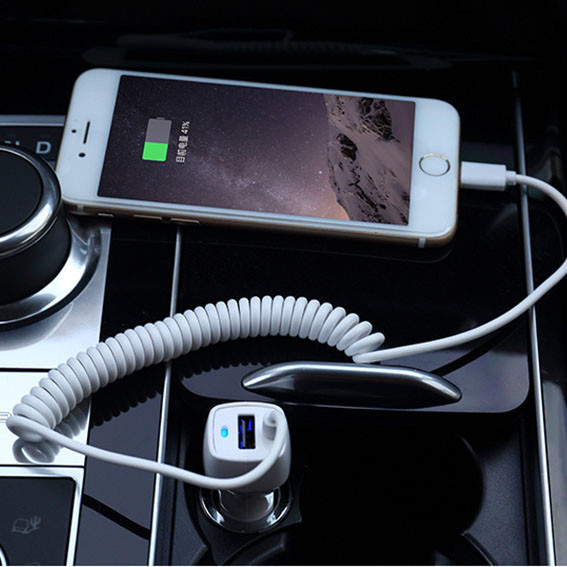 ABS PC Hybrid Car Phone Charger Adapter Elastic Charging Cable With Lighting Port