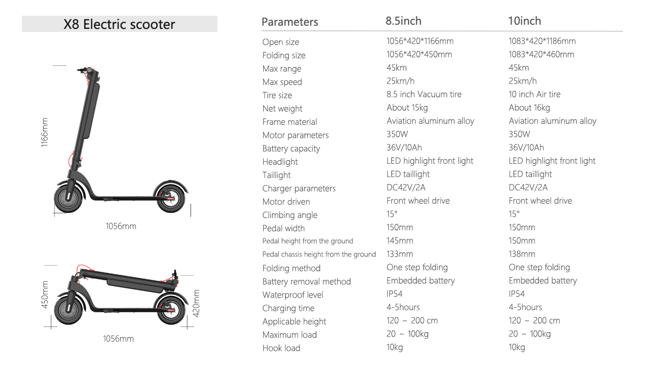 EU/US Warehouse Delivery 350W X8 Folding E-Scooter 10inch 10Ah Electric Scooters for Bluetooth Connectivity