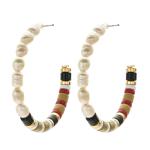 Alloy Beads Enamel Hoop Earrings , Freshwater Pearls Hoop Beaded Earrings