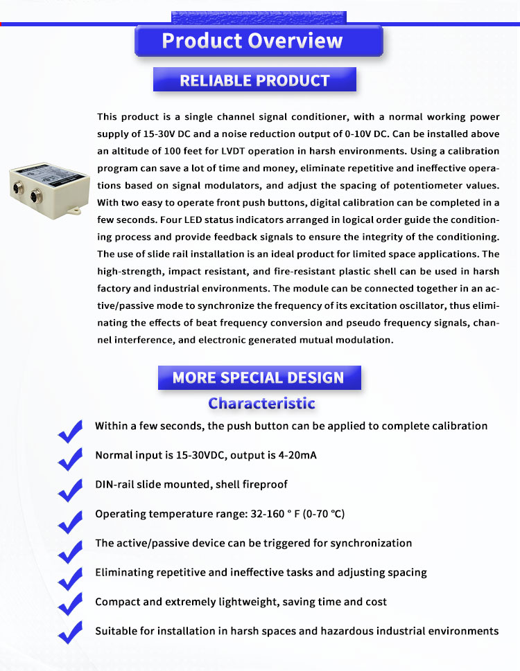 UME1000Y LVDT RVDT Half Bridge Sensor For Displacement Detection At 32-160℉