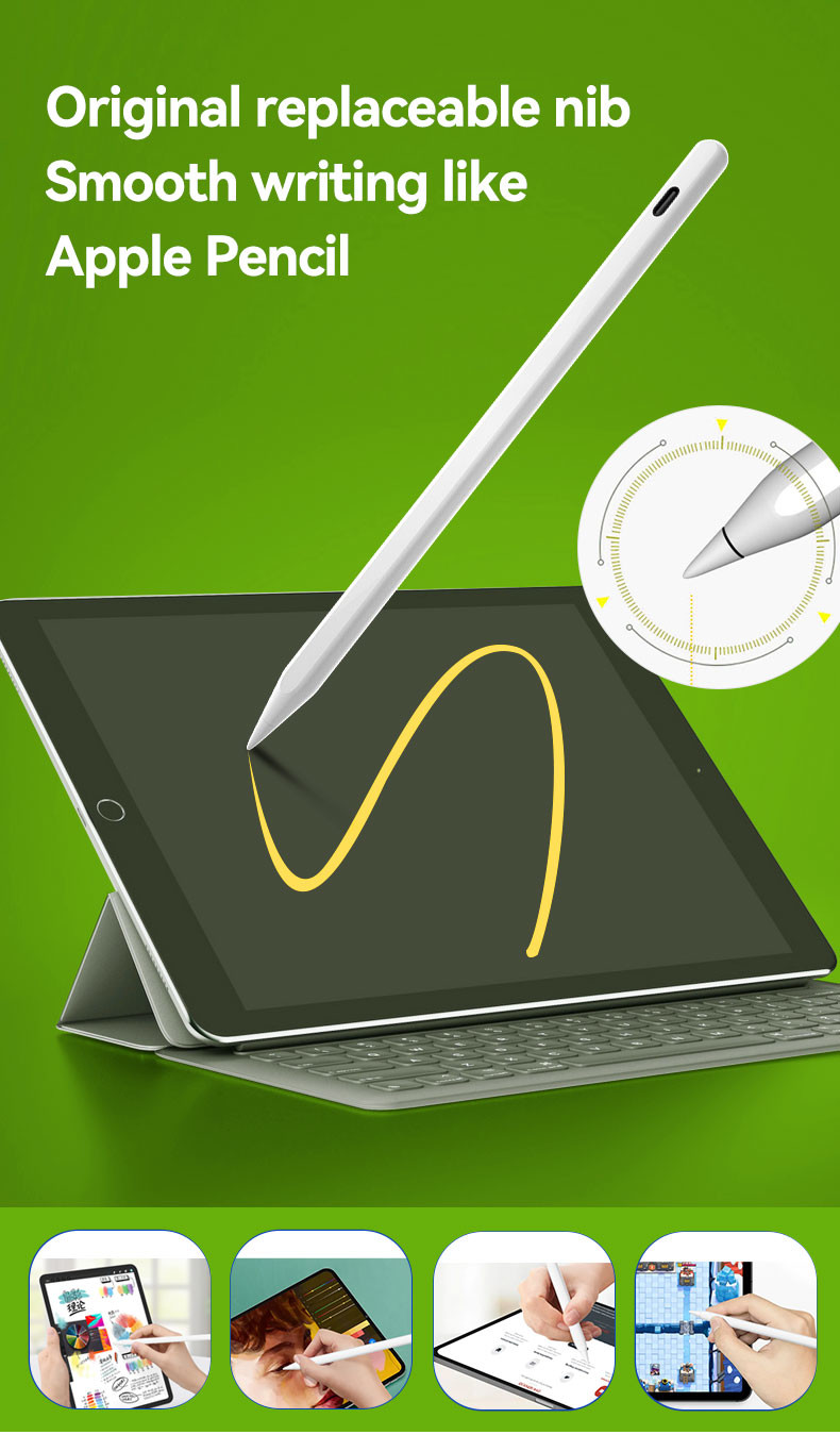 Active Capacitive Tips Palm Rejection Stylus Tilt Recognition Instant Bluetooth Pairing