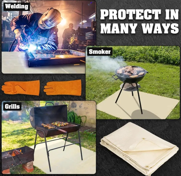 100% Flame Retardant Welding Blanket 6x8 feet 2-Pack Set with Hand Protection Gloves