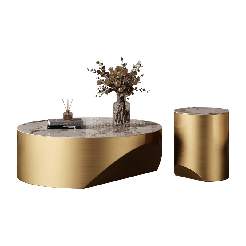 Stainless Steel Circle Coffee And Dining Table Combined Marble