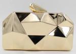 Fashion Lady Shine White And Gold Clutch Bag , Metal Box Purse With Long Chain