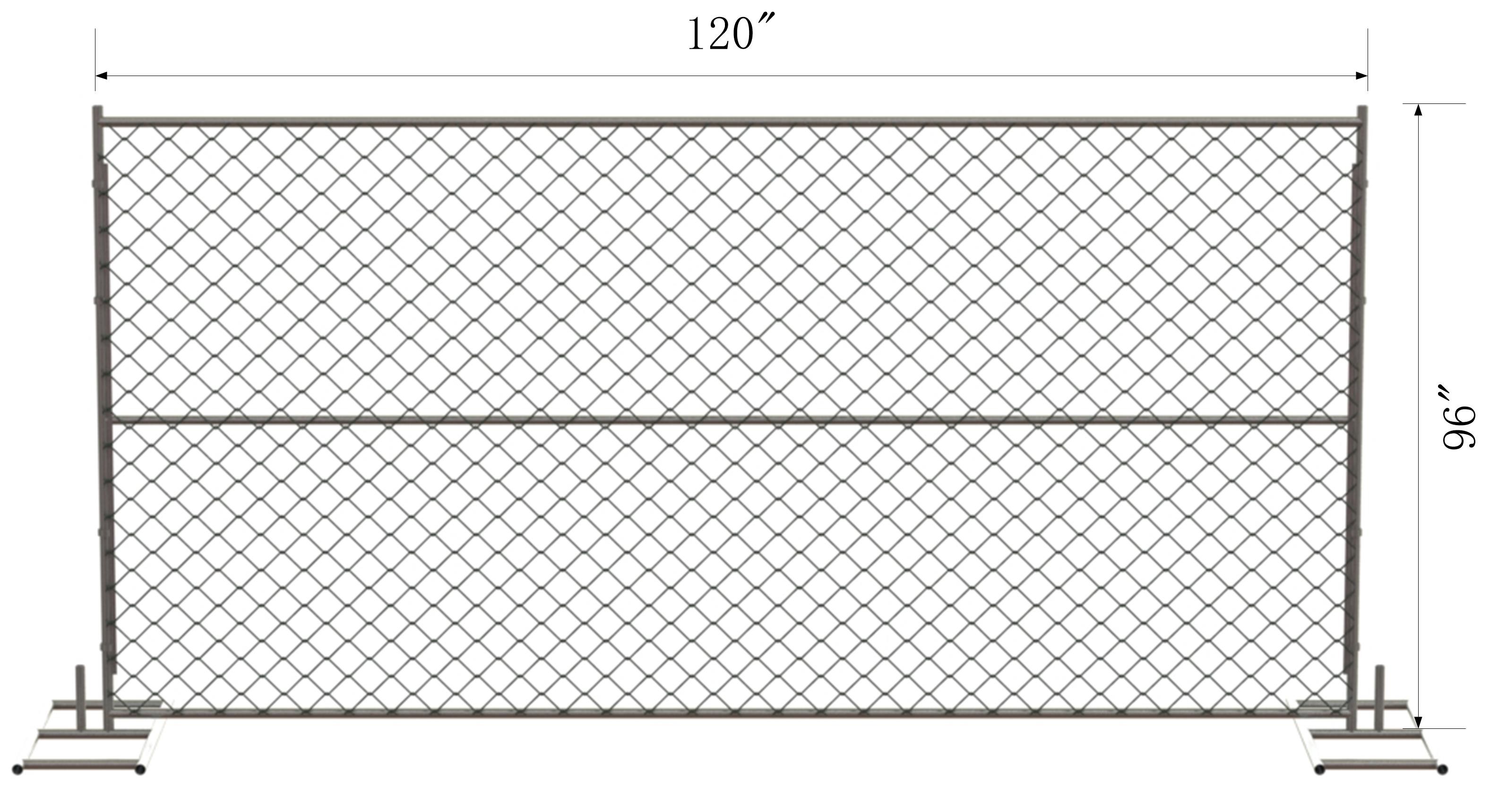 6-foot x 10-foot chain link temporary mesh fence 1-1/4 inch pipes, mesh 2-3/8 inch x 11.5 gauge wire