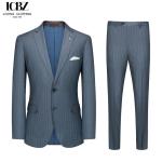 Men's 2 Pieces Business Outfit Vertical Striped Notch Lapel Single-breasted Two