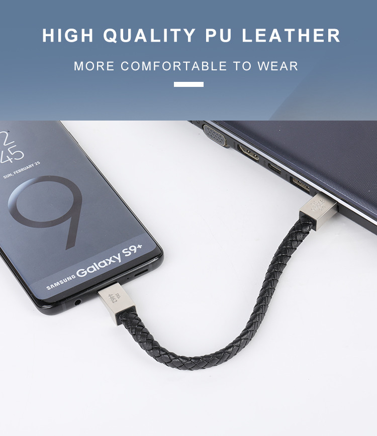 PU Leather 22.5cm Bracelet Charging Cable With 32GB 64GB U Disk USB