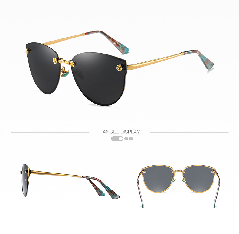 Fashionable Classic Rose Women Cat Eye Rimless Sunglasses Mirror Polarized