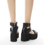 Black Women'S Platform Heel Shoes Muffin Bottom Thick Soled
