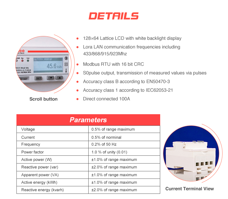 EM415-Mod-WL Single Phase LoRa Energy Meter with 4 Modules -25 to 75 Degree Operation