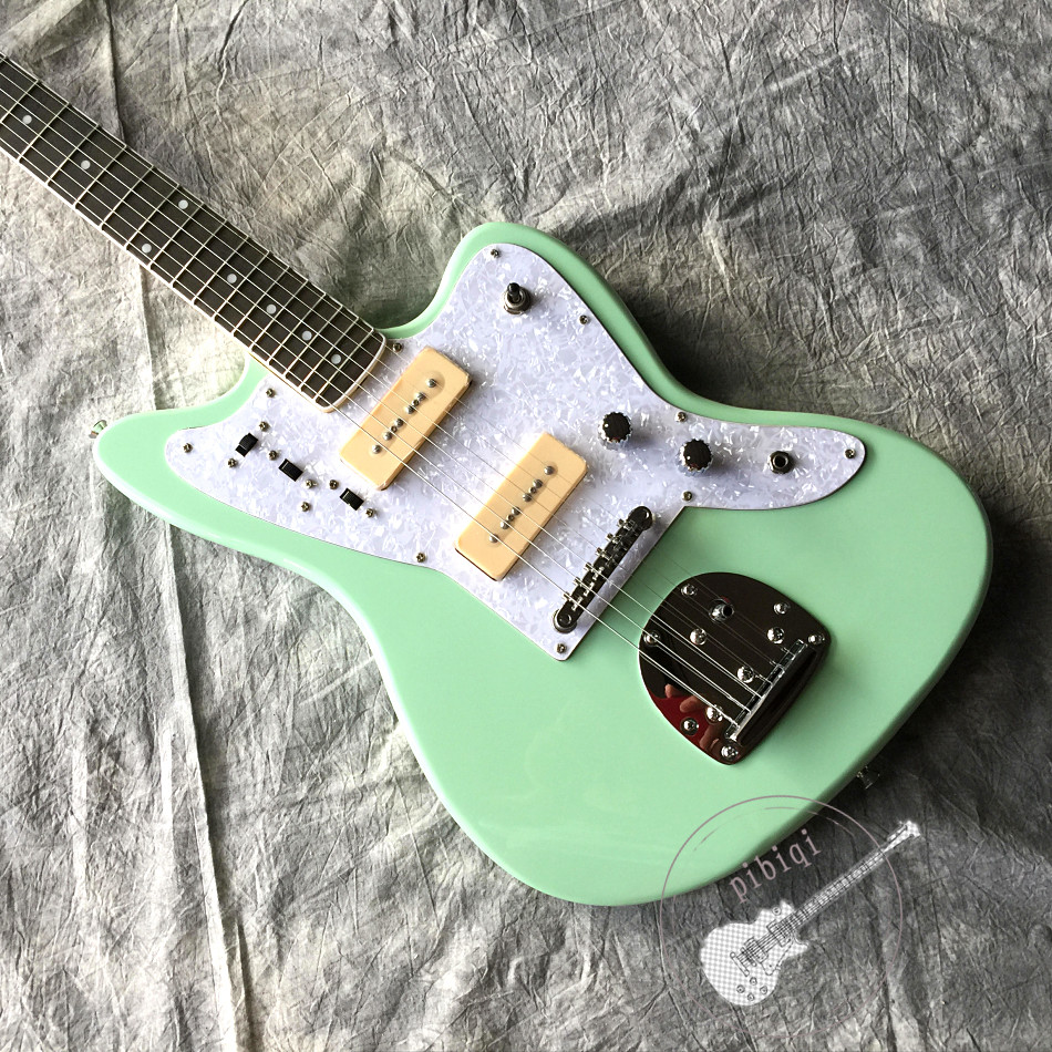 Customized Quality Electric Guitar in Light Green Color with White Hardware