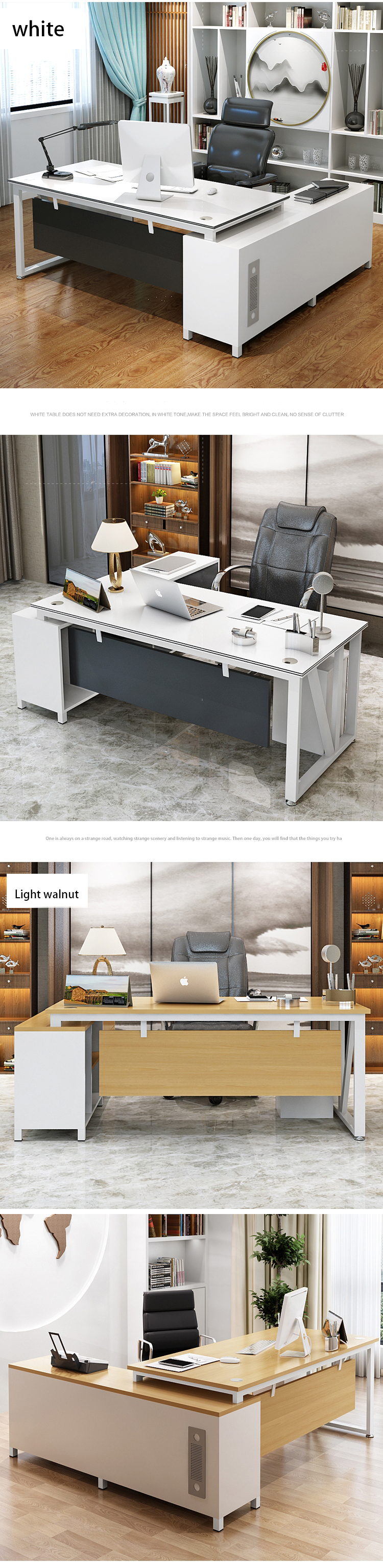 Modern Simple Style MDF Material L Shape Boss CEO Office Desk Executive Desk with Cabinet