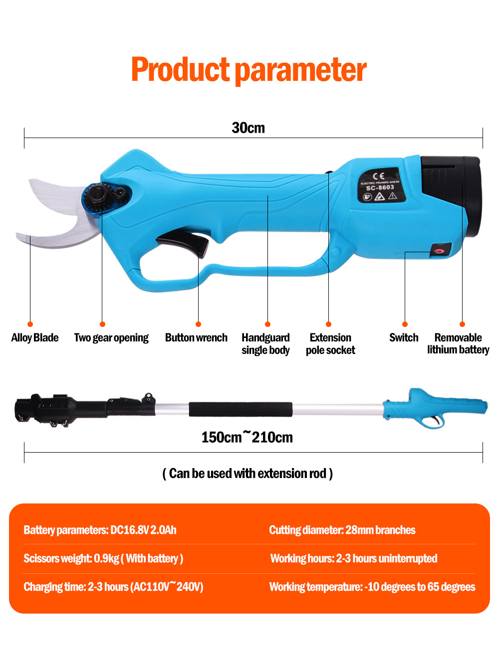 Swansoft 28mm 16.8V Electric Garden Pruner Scissors Cordless Electric Pruning Shears Battery Orchard Pruner