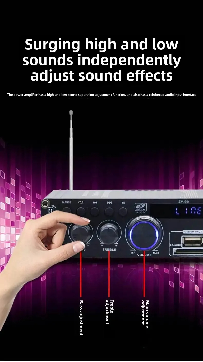 Hifi Stereo Audio Power Amplifier 120W Dual Channel Power Amp Independent Control Equalizer Home Digital Amplifiers