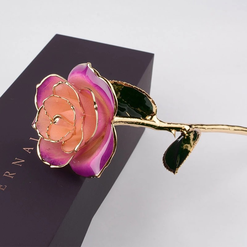 24k Gold Rose preserved rose in Gift Box with Clear Display Stand Best Gift Wholesale rose gift for lover