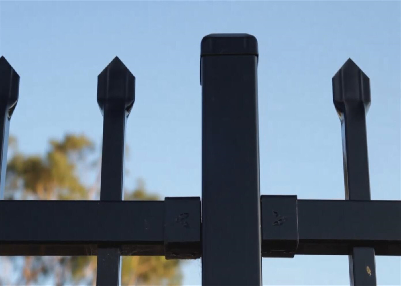 Black powder coated security backyard metal steel picket fence