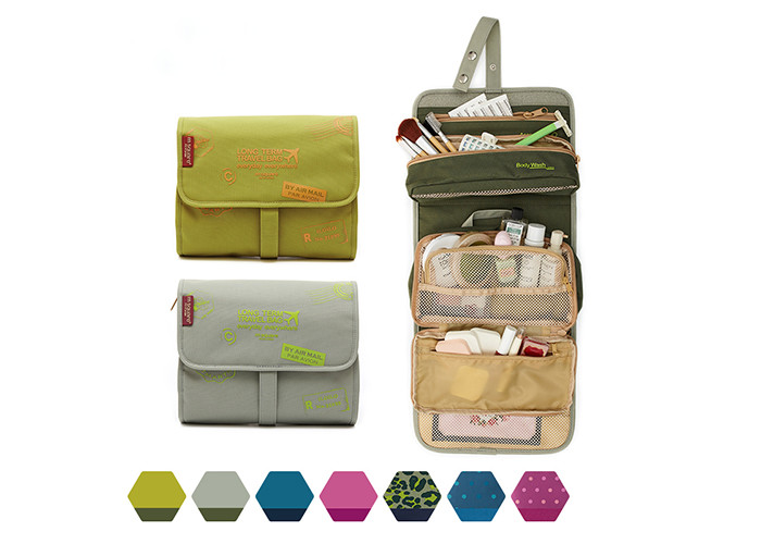 Large Custom Hanging Folding Toiletry Bag , Travel Organizer Cosmetic Bag For Women