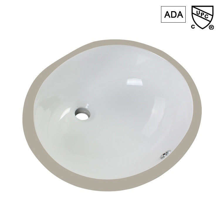 White Modern Ada Bathroom Sinks Undermount Trough Oval Ceramic 15 Inch