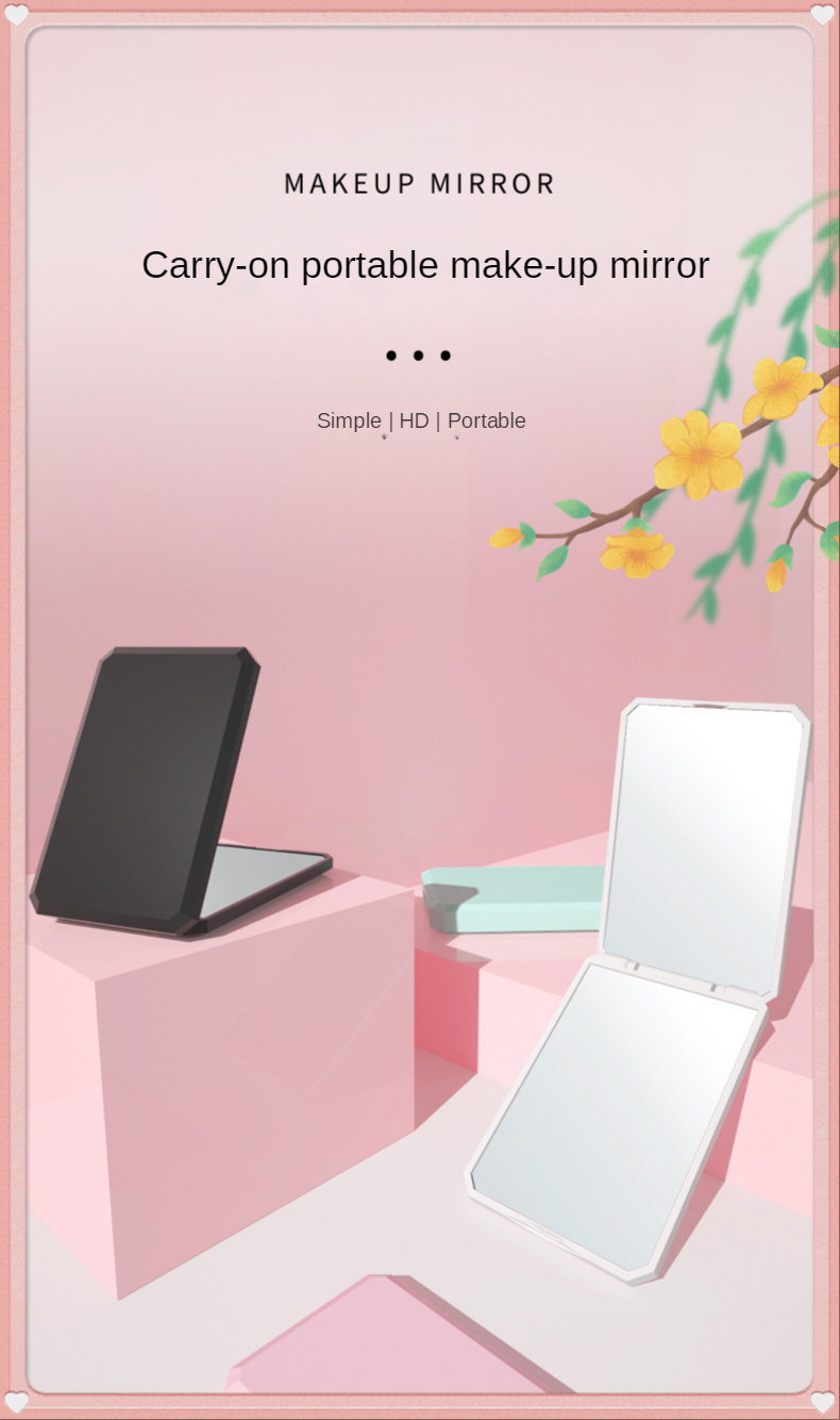 Every day Plastic Glass Mirror Foldable Makeup Travel Heart Shaped Logo Mirror