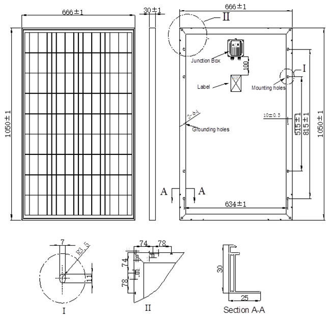 100 Watt Polycrystalline Solar Panel 1050*666*30 Mm High Ammonia And Salt Mist Resistance