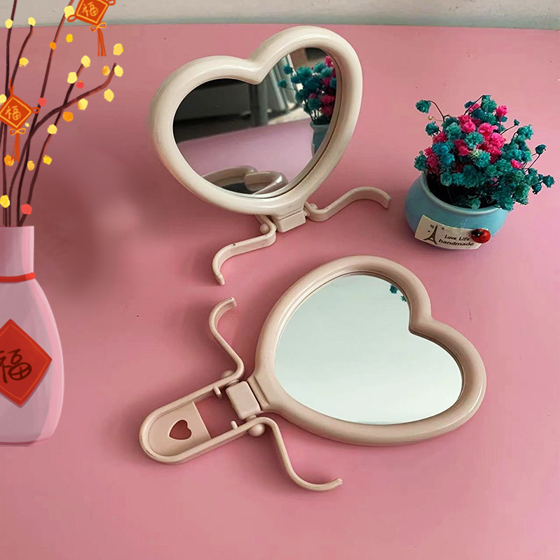 Lady Dressing Heart Shaped Pocket Adjustable Makeup Compact Mini Mirror with Qualit