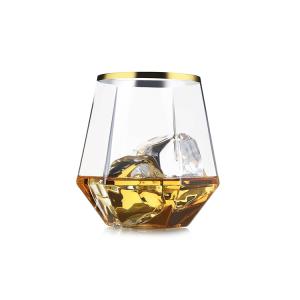 China Elegant Gold Rim Diamond Plastic Whisky Glasses Reusable Whiskey Rocks Glass wholesale