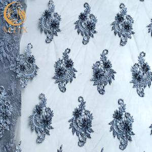 China Stylish Customized Grey Lace Fabric Mesh Embroidered Beaded Bridal Fabric wholesale