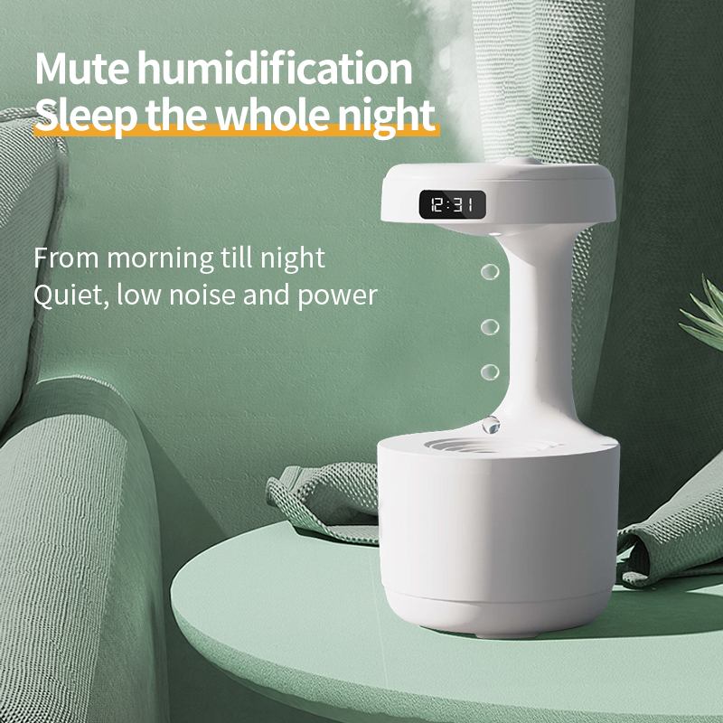 Homefish OEM Water Drop Portable 800ml Anti-Gravity Humidifier Digital Clock Ultrasonic Anti Gravity Humidifier