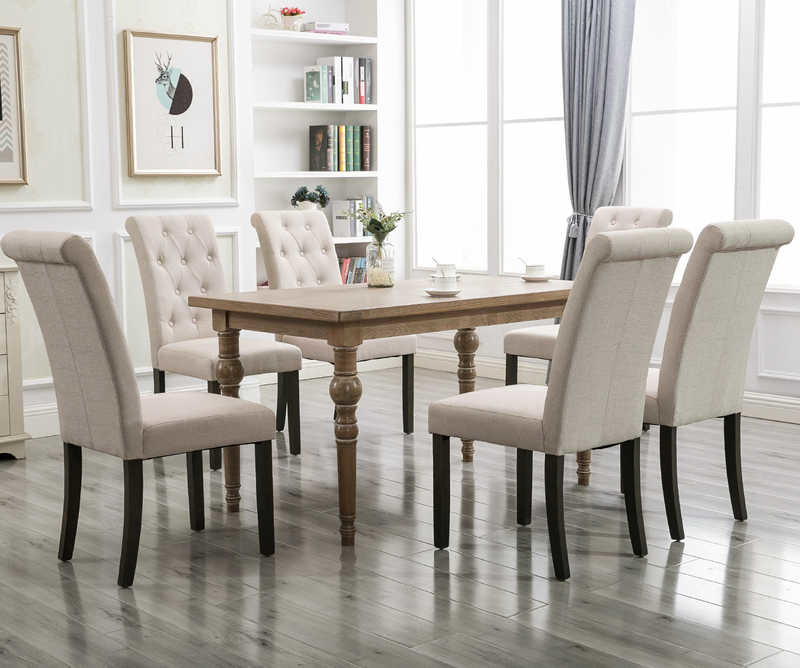 27.56lbs 39.17" H Beigh Fabric Dining Chair Sets Of 2 With Copper Nails