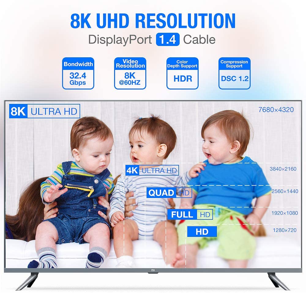 32AWG 8K DP1.4 High Speed Display Port Cable Video Cable