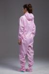Anti static ESD sterilized dust-proof pink hooded coverall with conductive fiber