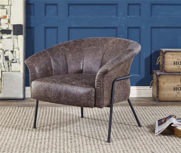 Round Shape Leather Bucket Chair , Brown Leather Accent Chair Painted Protection