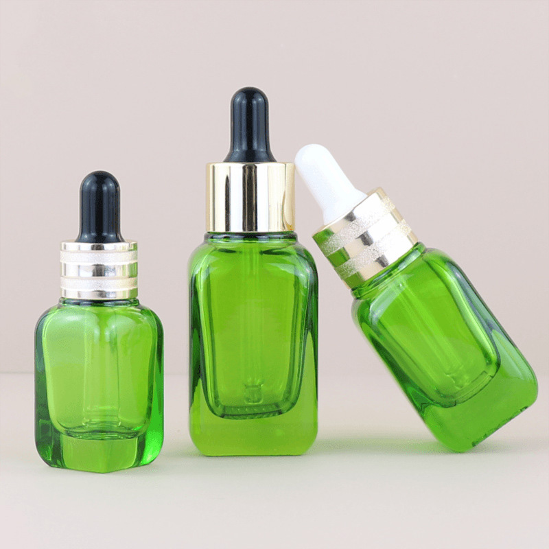 Round Glass Bottle Alu Dropper Essential Oil Bottle with Box Customize Luxury Oil Push Button Flat Shoulder 20ml 30ml 50ml