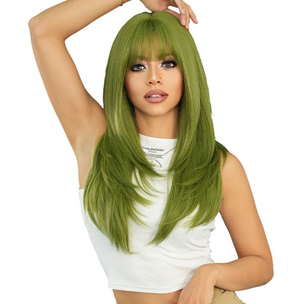 Fashion Long Straight Hair Green Synthetic Wigs For Women