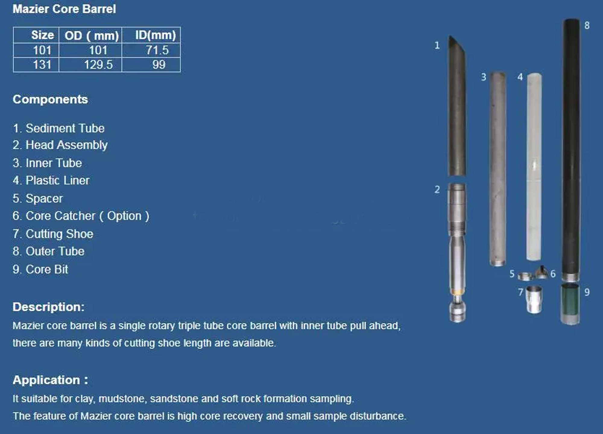 Mazier 86 101 116 131 146 Triple Tube Core Barrel for Geotechnical Investigation